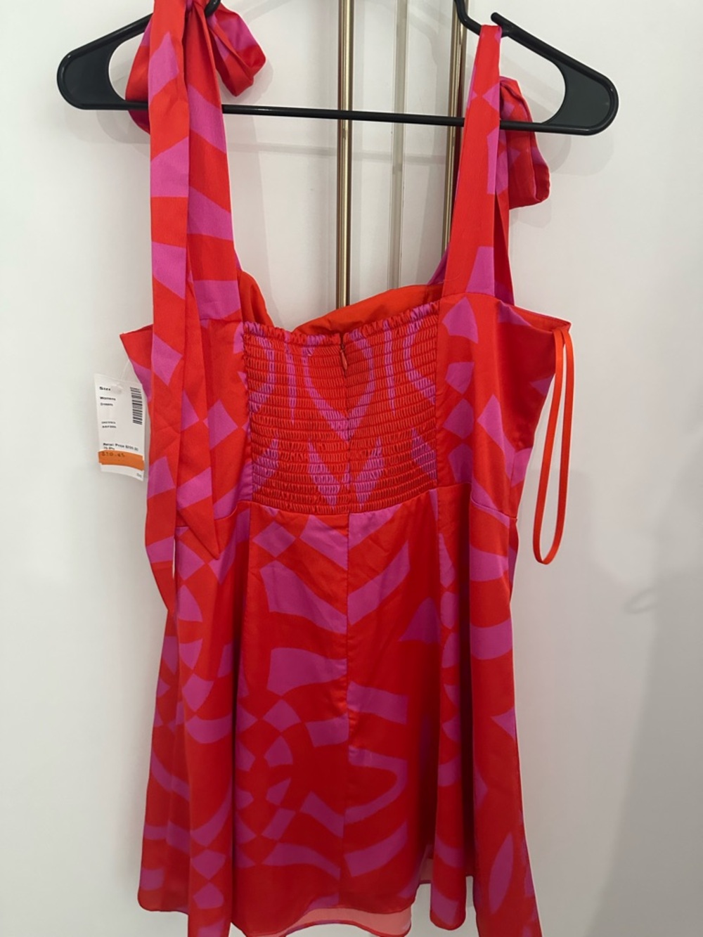 Gianni Bini Red and Pink Geometric Tie-Shoulder Mini Dress - size 10 - Picture 4 of 10